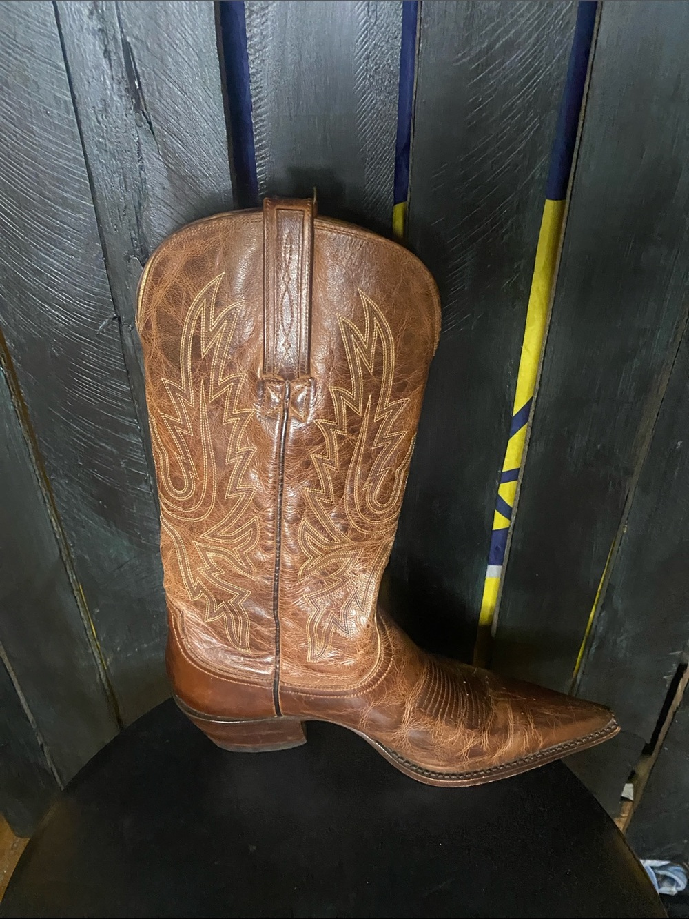 Charlie Horse Classic Brown Leather Cowboy Boots size 7B pointy toe - Picture 8 of 12